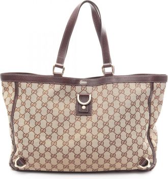 Gucci Beige Brown Canvas Leather Handbag Tote Bag (Pre-Owned)