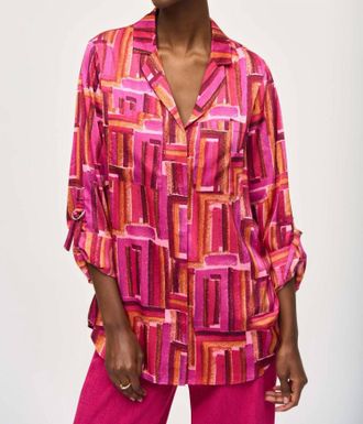 Joseph Ribkoff Geometric Print Button-Down Blouse In Pink Multi