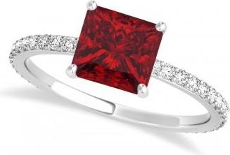 Allurez Princess Ruby & Diamond Hidden Halo Engagement Ring Platinum (0.89ct)