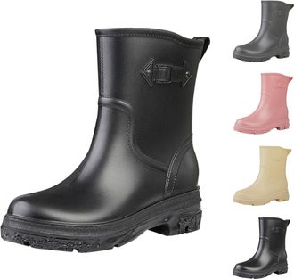 Generic Womens Mens Short Mid Calf Wellies Hiking Boots Wide Leg Easy Slip on Wellington Rain Boot Outdoor Work Wide Calf Platform Boots for Women Waterproof 