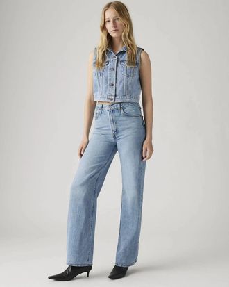 Levi's Ribcage Jeans Womens Blue Denim High-Rise Wide Leg Zip Fly JAX1296