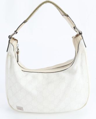 Gucci White Canvas Leather Handbag Shoulder Bag Tote Bag (Pre-Owned)