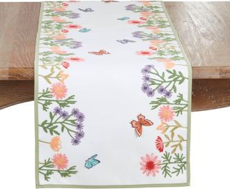 Saro Lifestyle Embroidered Floral Butterfly Decorative Table Runner In Multi