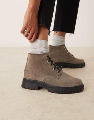 Timberland Stivali medi stringati in pelle scamosciata grigio medio