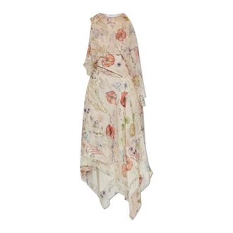 Alexander McQueen Kleedjes, Dames, Veelkleurig, S, Meadow Bloemdessin Asymmetrische Avondjurk