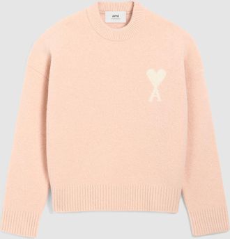 Ami Pull Col Rond Ami de Coeur Poudre Ecru