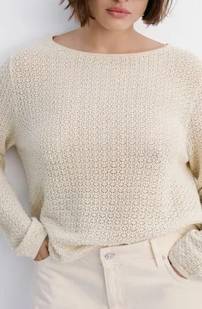 Mango Open Knit Crewneck Sweater in Gold at Nordstrom, Size X-Small