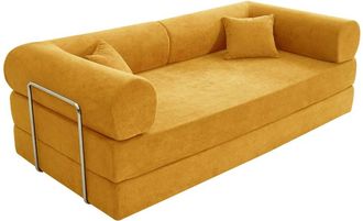 Oviala Sof&aacute; cama de 2 plazas en tela con cojines modulares amarillo l 204 cm