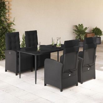 vidaXL Set De Muebles Jard&iacute;n 5 Pzas Con Cojines Rat&aacute;n Sint&eacute;tico Negro Vidaxl