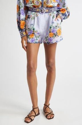 Camilla Tuck Front Belted Linen Shorts in Luscious In Lisbon at Nordstrom Rack, Size Large