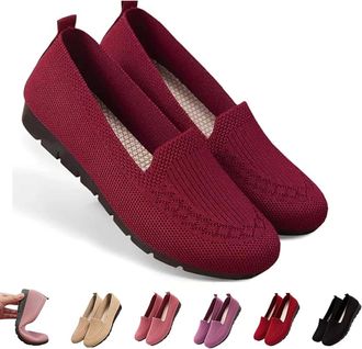Generic Womens Orthopedic Knit Comfort Loafers - Slip-Resistant Walking Shoes, Lightweight Soft Sole Shoes for Outdoor (Red,10.5)