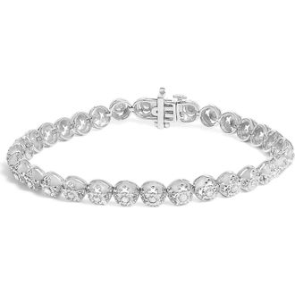 House of Brilliance Silver 1.0 Cttw Diamond Open Quatrefoil Flower Circle-Link Tennis Bracelet in White at Nordstrom