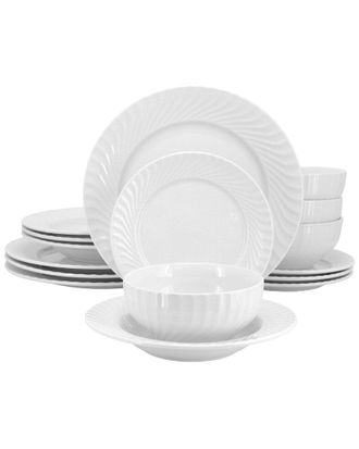 Elama Julia 16pc Scalloped Double Bowl Porcelain Dinnerware Set