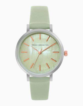 French Connection Womens Connection Silver Case Round Shape Sea Green Strap Quartz Watch - Size: ONE size