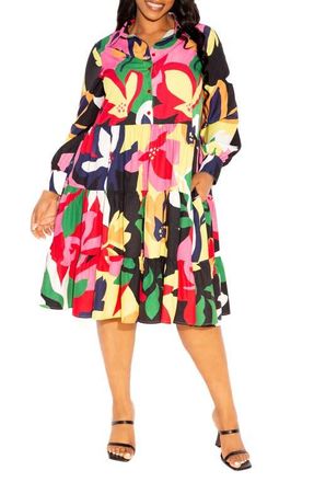 Buxom Couture Floral Long Sleeve Shirtdress in Black Multi at Nordstrom, Size 1 X