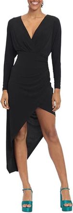 Donna Morgan Long Sleeve Faux Wrap Oblique Dress In Black