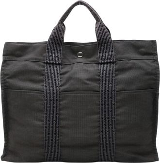 Herm&egrave;s Gray Canvas Handbag Tote Bag (Pre-Owned)