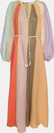 Zimmermann Multicolor Paneled Linen Belted Lola Maxi Dress