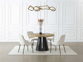 Vente-Unique Tavolo da pranzo allungabile da 4 a 12 persone in MDF e Metallo Nero Naturale chiaro - JARELIA