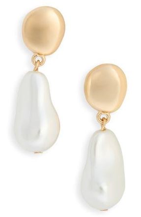 Nordstrom Rack Faux Pearl Drop Earrings in White- Gold at Nordstrom Rack