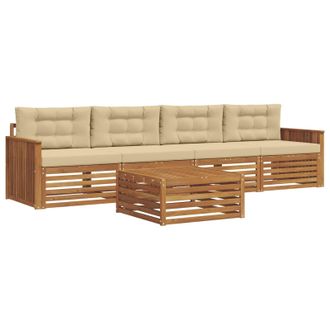 vidaXL Conjunto De Sof&aacute;s De Exterior Con Coj&iacute;n 5 Pcs Natural Y Beige Vidaxl