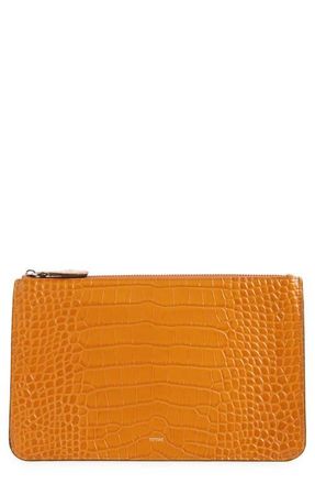 Toteme Threefold Croc Embossed Leather Clutch in Tangerine at Nordstrom