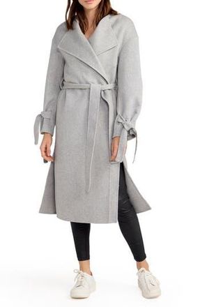 Belle & Bloom Head over Heels Collarless Belted Wool Blend Coat in Grey Marle at Nordstrom Rack, Size Medium