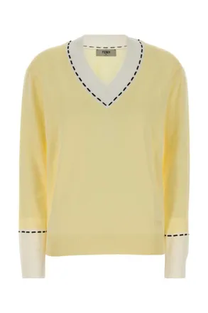 Fendi Yellow V Neck Sweater