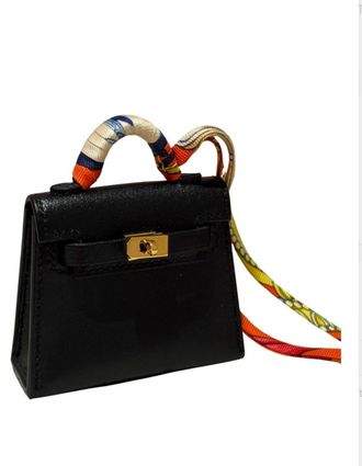 Herm&egrave;s Black Tadelakt Leather Mini Keely Bag Charm