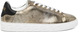 Versace Textured Metallic Sneakers With Silk And Nylon Blend