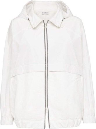 Brunello Cucinelli Off White Hooded Zip Jacket, Size Large