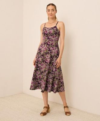 Pact Organic Cotton Fit & Flare Midi Dress in Gathered Joys Berry Jam at Nordstrom, Size Xx-Large P