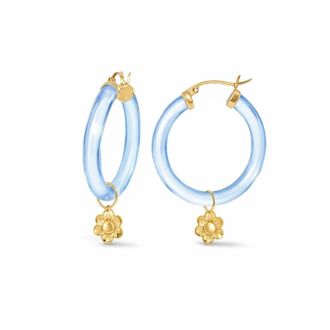 Gold & Honey Womens Flower Charm Lucite Hoop Earrings In Pastel Blue
