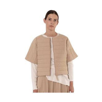 Chie Mihara Kimono Stijl Gewatteerd Vest - Dames - Zomerjassen - Beige - L - Nylon - Jassen