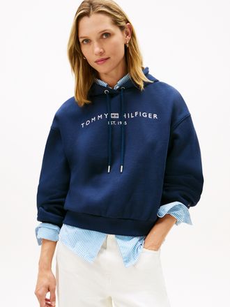 Tommy Hilfiger Kapuzensweatshirt TOMMY HILFIGER CORP LOGO MDRN HOODIE, Damen, Gr. XXL (44), schwarz night navy, Sweatware, Obermaterial: 63% Baumwolle, 37% Polyester