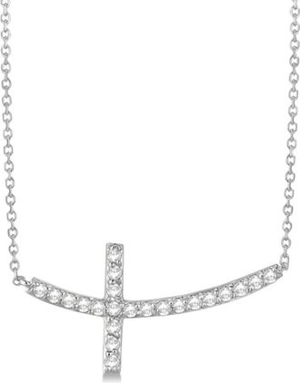 Allurez Diamond Sideways Curved Cross Pendant Necklace 14k in 0.75Ct,white Gold at Nordstrom, Size 18