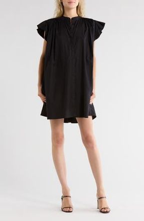 Madewell Flutter Sleeve Button Front Poplin Minidress in Jet Black at Nordstrom Rack, Size Xx-Small
