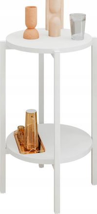 OEM Mesita Auxiliar Redonda Tipo Loft Con Estante, 35x35x62 Cm, Metal Blanco