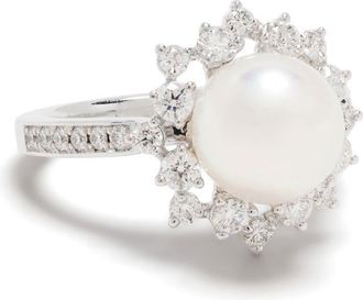 Tasaki 18kt white gold Akoya diamond ring - unisex - Diamond/Akoya Pearl/18kt White Gold - 6 - Silver