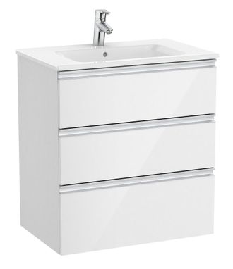 Roca Roca - Pack Unik Mueble Base De 3 Cajones + Lavabo Central The Gap Color: Blanco Brillo - Medidas: 705x460x763 Mm
