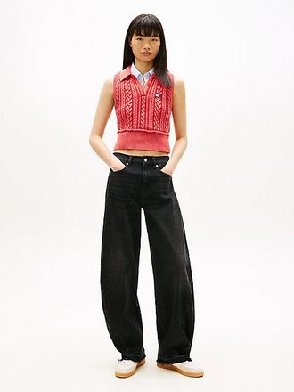 Tommy Hilfiger Mid Rise Twist Seam Barrel Leg Black Jeans