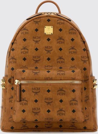 MCM Zaino medio Stark in cotone spalmato con stampa logo e borchie