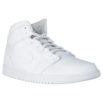 Nike Jordan Air Jordan 1 Mid Leather Mens Lace Up Trainers - White - Size:UK 7.5