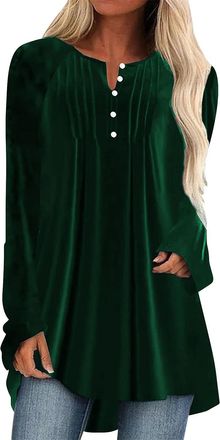 Generic Velvet Shirt For Women Uk Long Tunic Tops Loose V Neck Long Sleeve Longline Blouse Ladies Swing Tunic Top Button Up Henley Shirt Slim Fit T Shirts Com