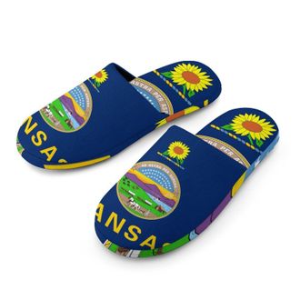 Generic Flag of Kansas U.S.A. Mens House Slippers Slip Indoor Slipper On Shoes Warm Outdoor