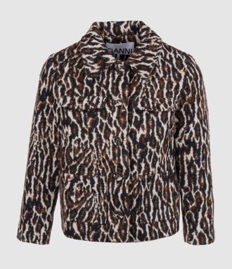 Ganni Blazer Brushed Leopard Egret