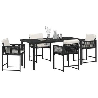 Berkfield Home Modern 5 Piece Garden Dining Set with Cushions Black Poly Rattan