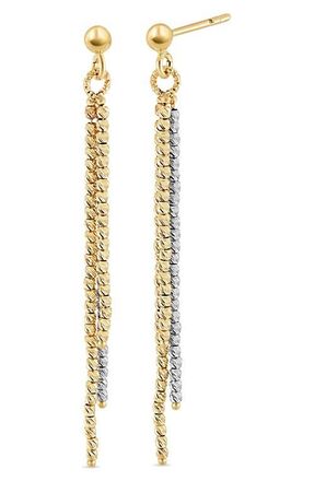 Bony Levy 14K Gold 2-Tone Beaded Linear Drop Earrings in 14K White Gold/yellow Gold at Nordstrom