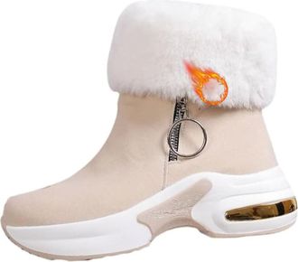 Generic POIOZXD Womens Winter Side-Zipper Fleece-Lined Warm Snow Boots Chunky Platform Winter Boots 3.15 Inch Height Increase Non-Slip Short Tube Plus Velvet 