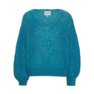 Americandreams Milana LS Mohair Knit - Dames - V-hals truien - Blauw - L - Wol - Truien & Vesten